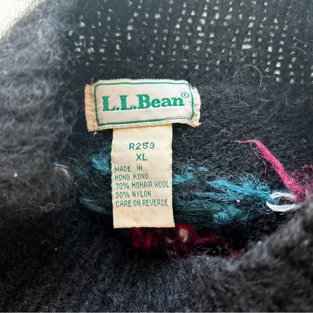 L.L. Bean Vintage 80s Floral Black Mohair Sweater XL - Picture 2 of 10